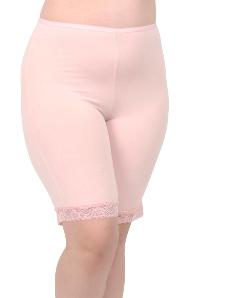 Front of a model wearing a size L Lux Cotton Modal Anti Chafing Slipshort in Iced Rose by Undersummers. | dia_product_style_image_id:243581